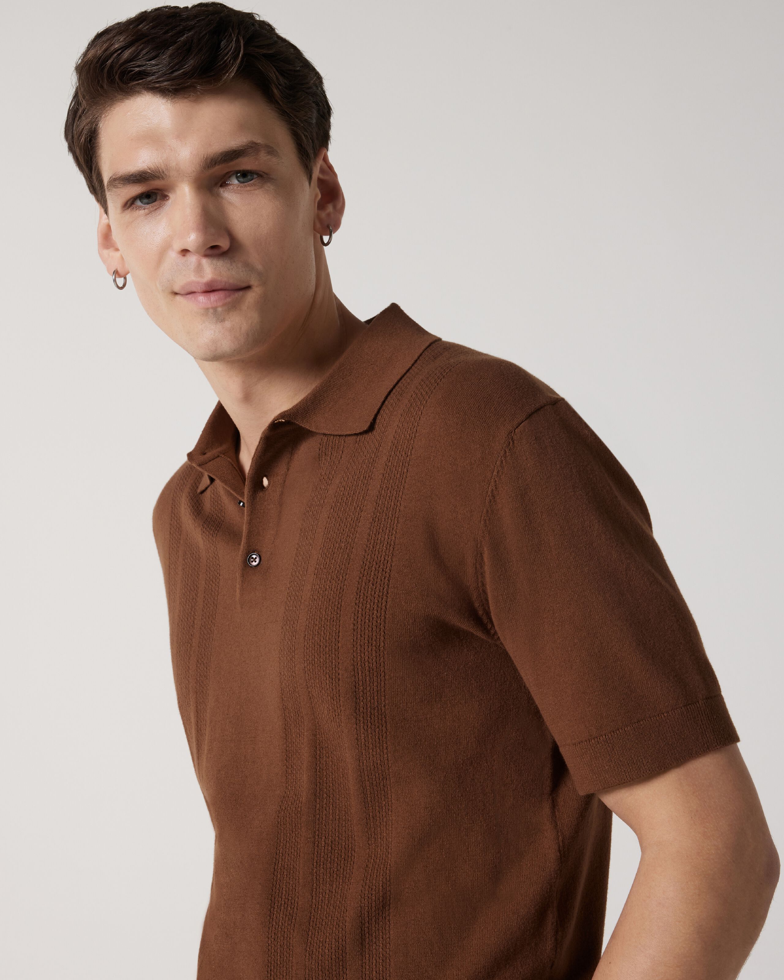 Knitted Pointelle Short Sleeve Polo